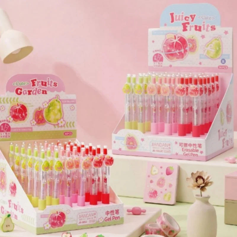 36-ピース-ロットクリエイティブ梨アップルフルーツ消去可能なゲルペンかわいい-05-ミリメートル青インク署名ペン学校筆記用品