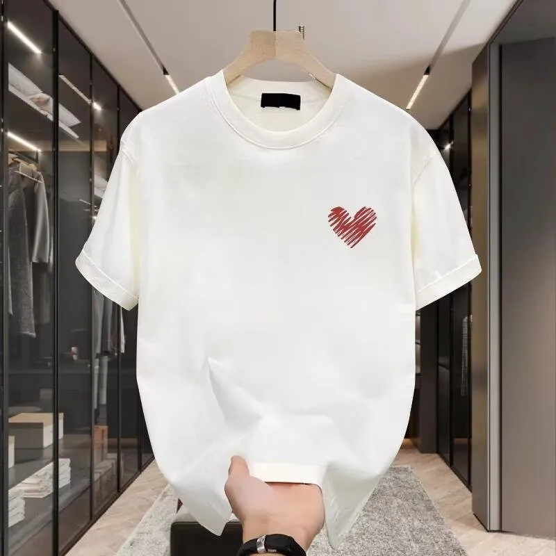 

2025 Summer Trend Small Heart Printed T-shirt, Breathable Luxury Fashion Casual Graphic Printed Pure Cotton High-quality Men's T