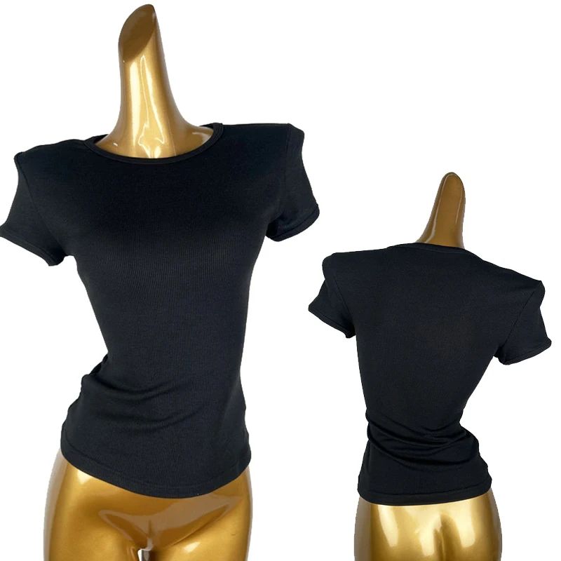 

Latin Dance Tops Practice Costumes Short Sleeve Dance Training Top For Women Chacha Tango Samba Dance Performance Wear DQL10680