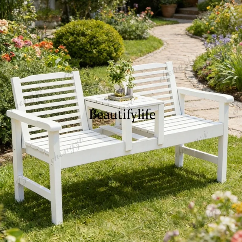 

Outdoor solid wood chair patio balcony backrest bench chair indoor double coffee table decoration