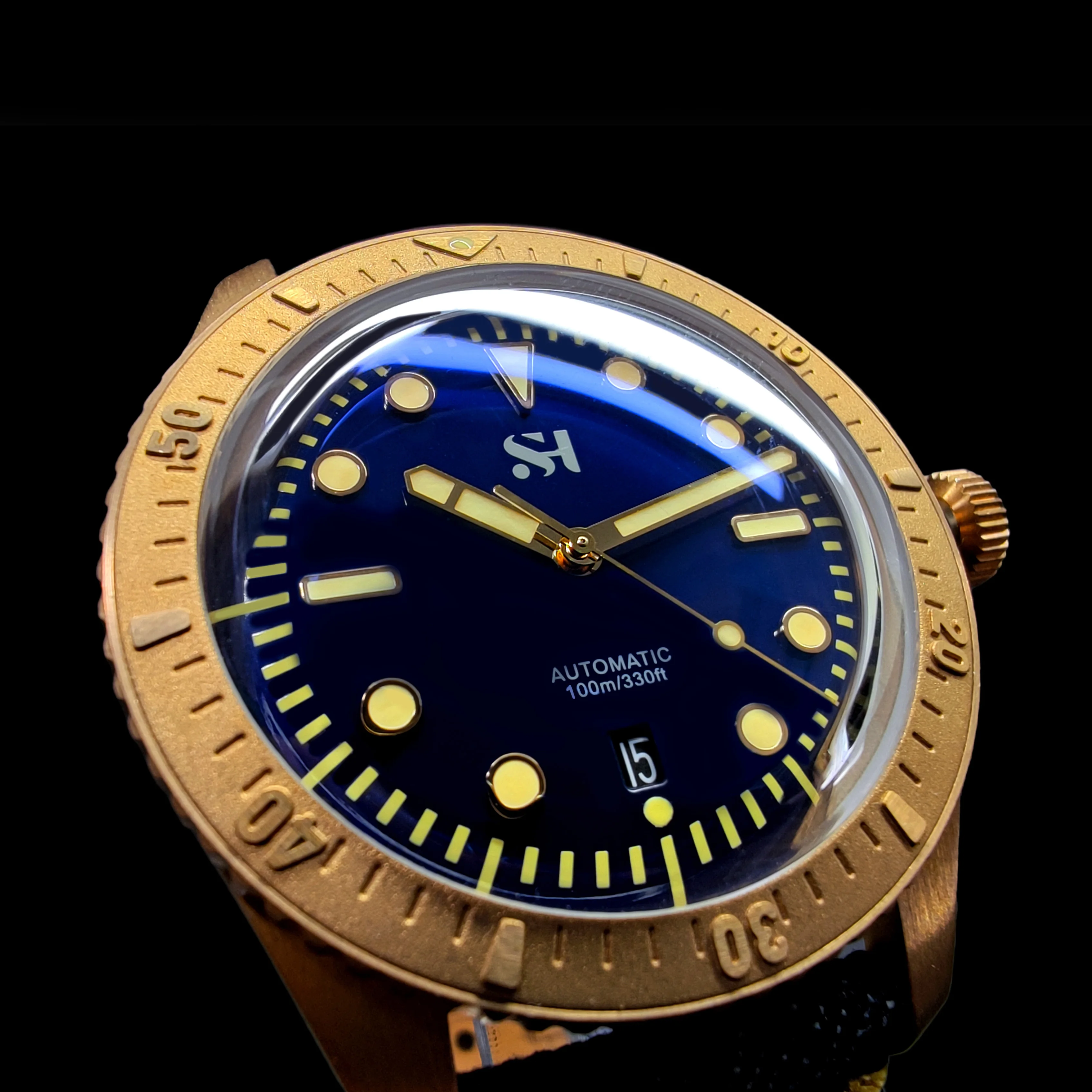 SEA HORIZON SH01 SH02 Herren Bronze Automatik-Taucheruhr CuSn6 42mm PT5000 SW200 Doppelt gewölbtes Saphirglas 100M – Detail 7