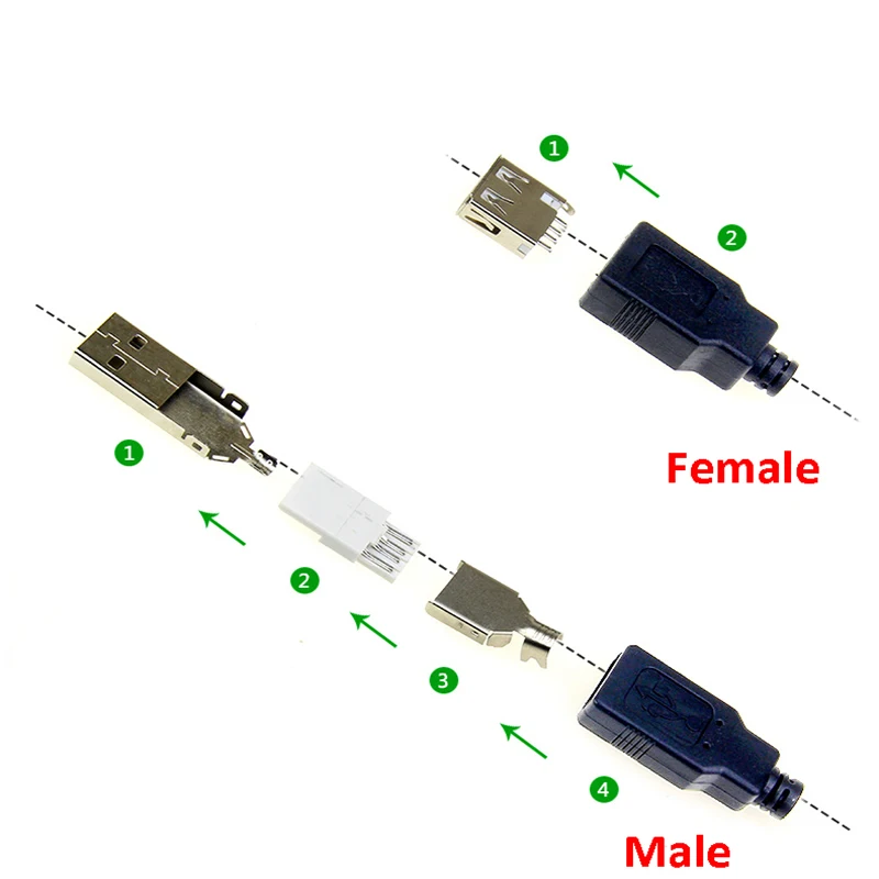 

10/30/50pcs USB Type A Connector Male Female 4 Pin Plug Socket With Black Plastic Cover USB 2.0 Type-A Soldering DIY Kits