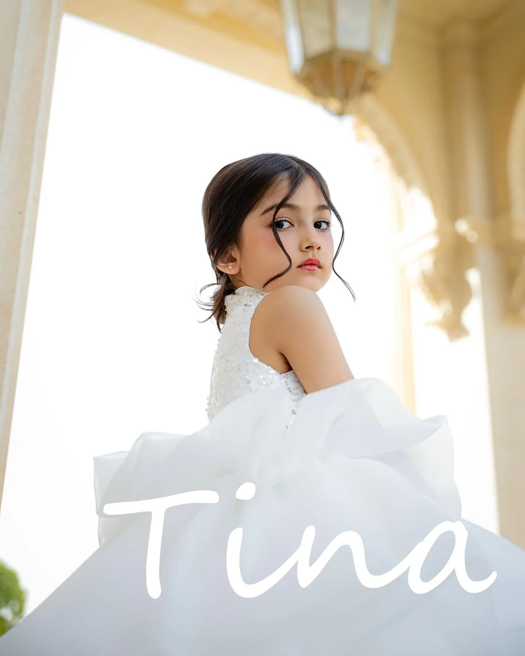 Princess White Flower Girl Dress for Wedding High Neck Sequins Knee Lenght Infant Baptism Gowns First Communion Gowns Custom