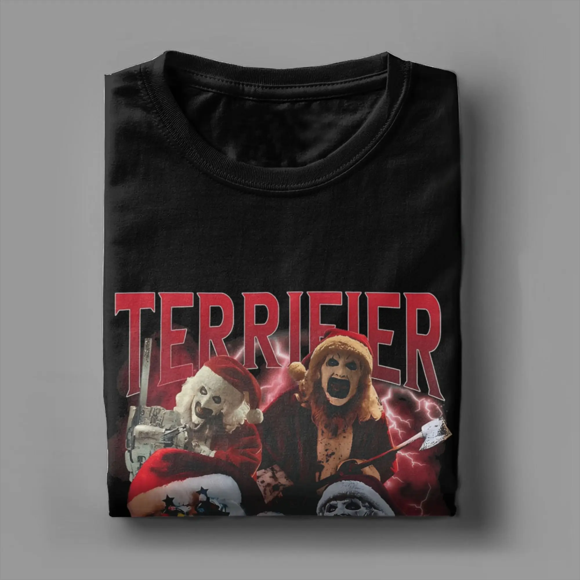 الترفيه الفن المهرجين المرعب عيد الميلاد تي شيرت الرجال Crewneck القطن الخالص تي شيرت قصيرة الأكمام تيز حجم كبير الملابس