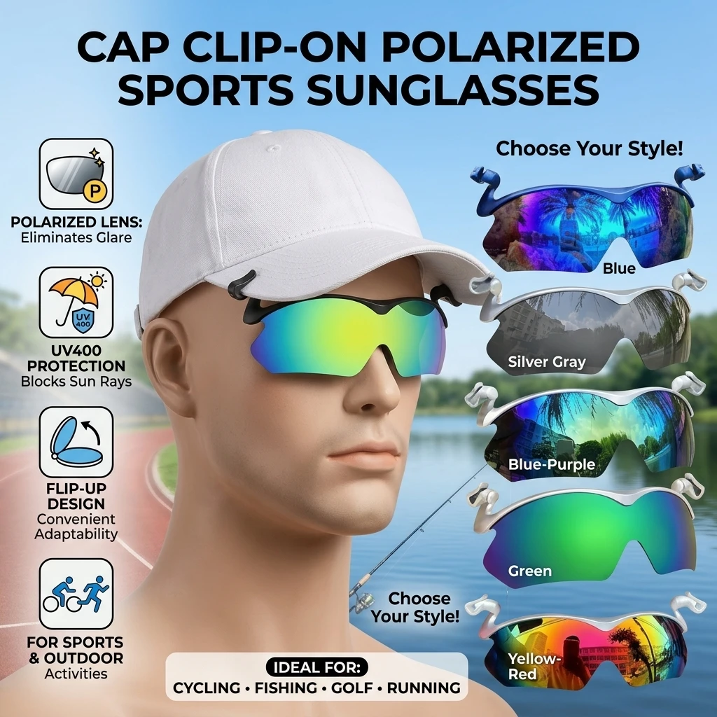 Cap Clip On Sunglasses Polarized Flip Up Sports Goggles UV400 Anti Glare Visor Eyewear Outdoor Cycling Fishing Golf Running