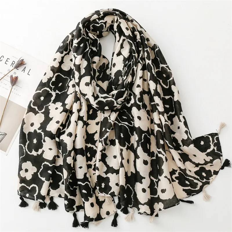 

Vintage Floral Print Shawl Wraps Women Scarf Spring Summer Bufandas Cotton Hijabs Viscose Pashmina Stole Femme Foulard Scarf