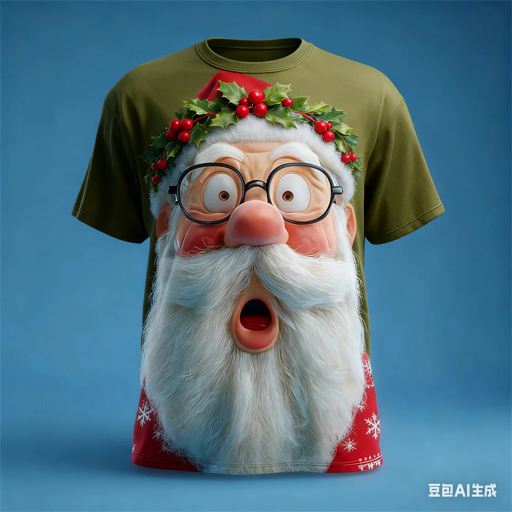 عيد الميلاد تي شيرت رجالي سانتا كلوز متعة ثلاثية الأبعاد نمط طباعة الرجال النساء الجولة الرقبة تي شيرت عيد الميلاد الجرافيك تي شيرت الرجال الملابس