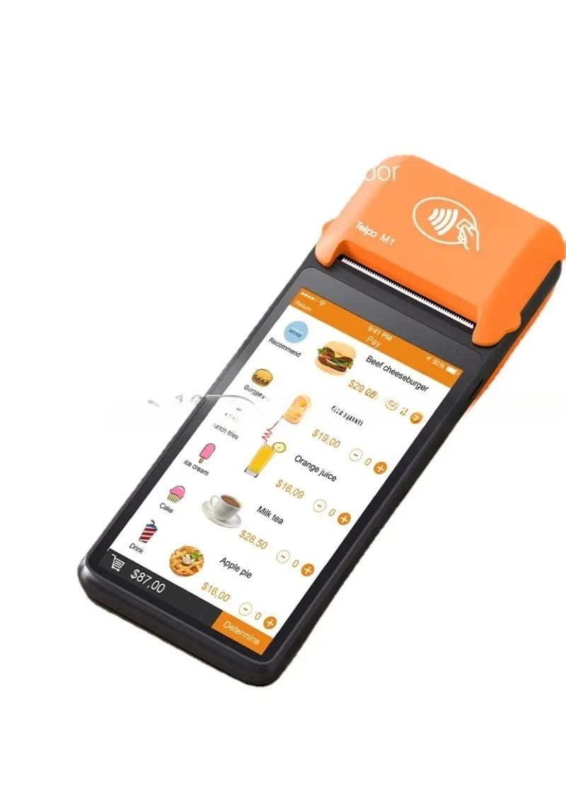 Handheld POS terminal Android 11 intelligent mobile food delivery, equipped with NFC card reader, 6-inch screen, with ticket