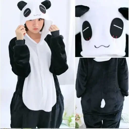 Kigurumi Adults Plus Size Panda Pajamas Cosplay Halloween Winter Women Onesies Flannel Hooded Jumpsuit for Couples Men Clothes