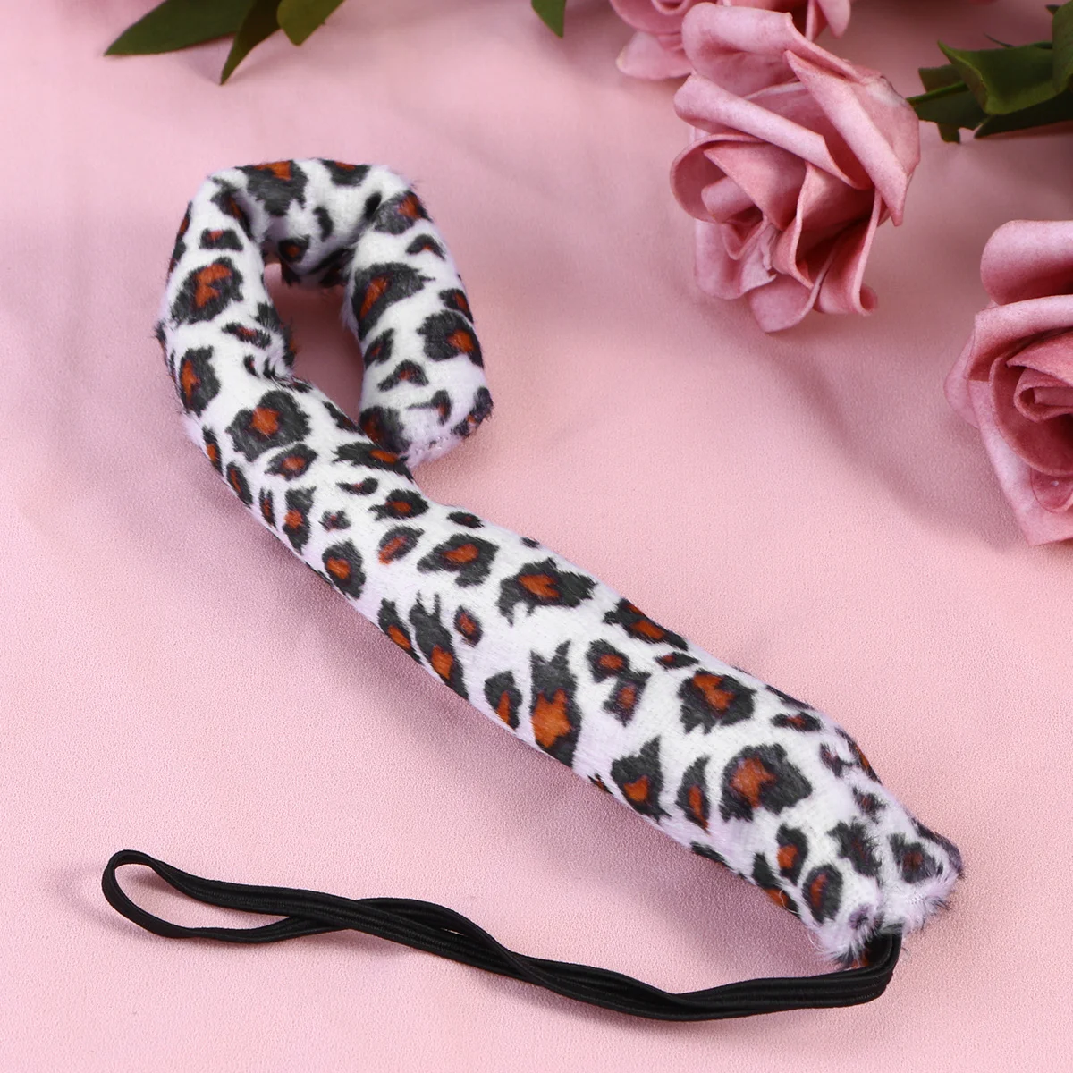 Set di costumi cosplay per gatti da 3 pezzi, stile cartone animato, fascia per capelli, farfallino, coda, stampa leopardata bianca, accessori carini