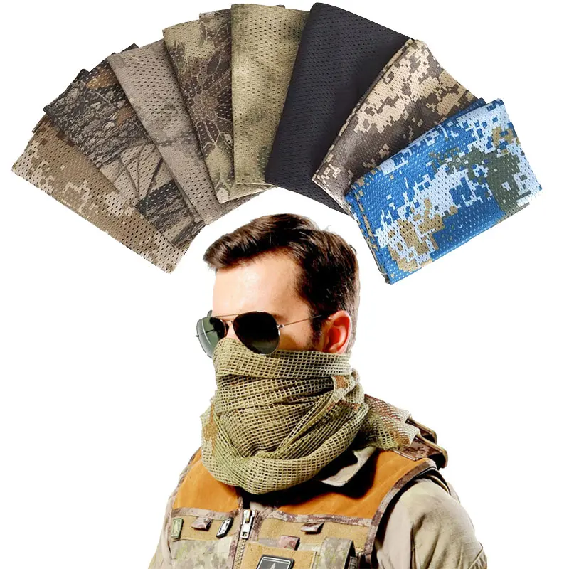 Military Tactical Scarf Sniper Veil Camo Mesh KeffIyeh Sniper Face Scarf Veil Shemagh Head Wrap For Outdoor Camping Hunting