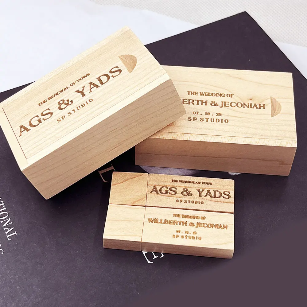 10 قطعة/الوحدة خشبية + صندوق محرك فلاش usb usb ميموري عصا 16 جيجابايت 32 جيجابايت 64 جيجابايت Cle USB التصوير يوم الزفاف u القرص شعار مخصص مجاني #2