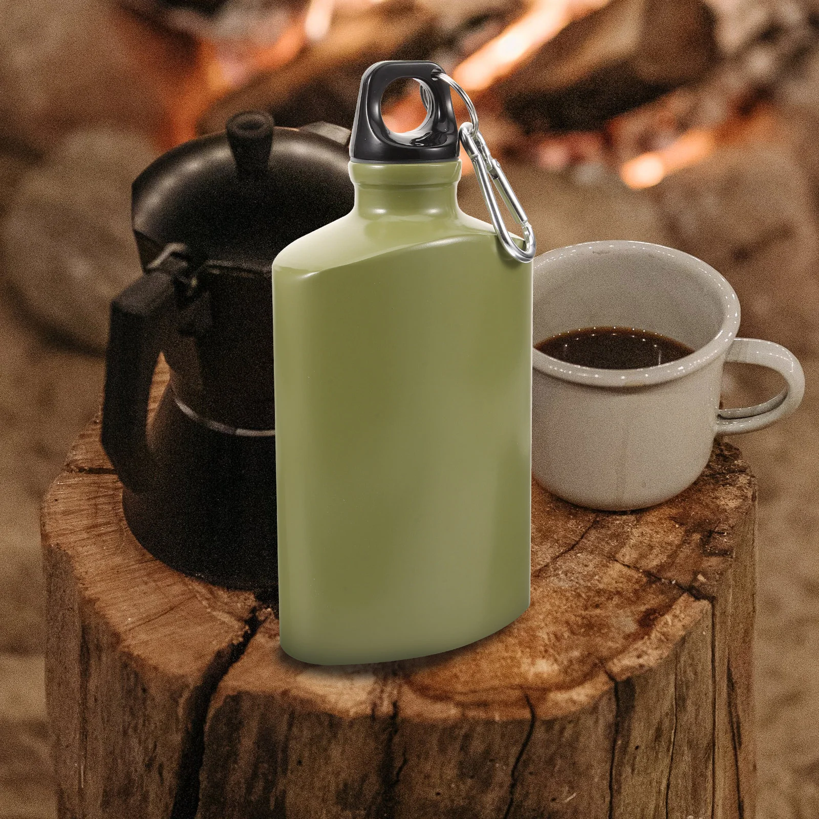 Camping Kettle Aluminum Flat Hiking Travel Outdoor Supplies Portable 1 Piece (black 500ml) Bottle Water Army Green