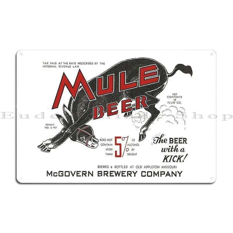 Mule Beer Mcgovern Brewery Company Appleton Missouri Metal Plaque Poster Decoration Plaques Cave Party Character Tin Sign Poster