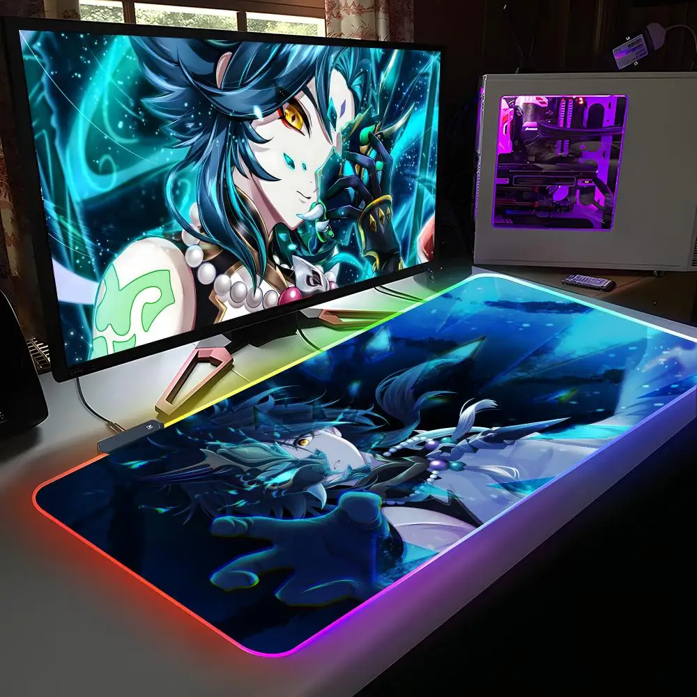 

Game GI Xiao Mouse Pad RGB Rubber Computer Laptop Official Game Colored esports Aesthetic Pretty Fashion Luxury Mat