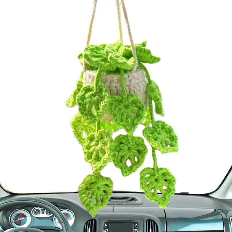 Plant Car Accessories Cute Car Decorations Crochet Rear View Mirror And Dashboard Ornaments Long-Lasting Charm For Decoration