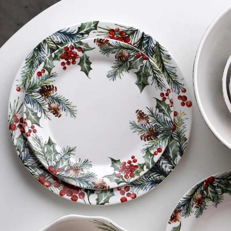 2025 New Christmas Tableware Household Creative Ceramics Plates, Bowls, Mugs Retro Festival Kitchenware Christmas Gift