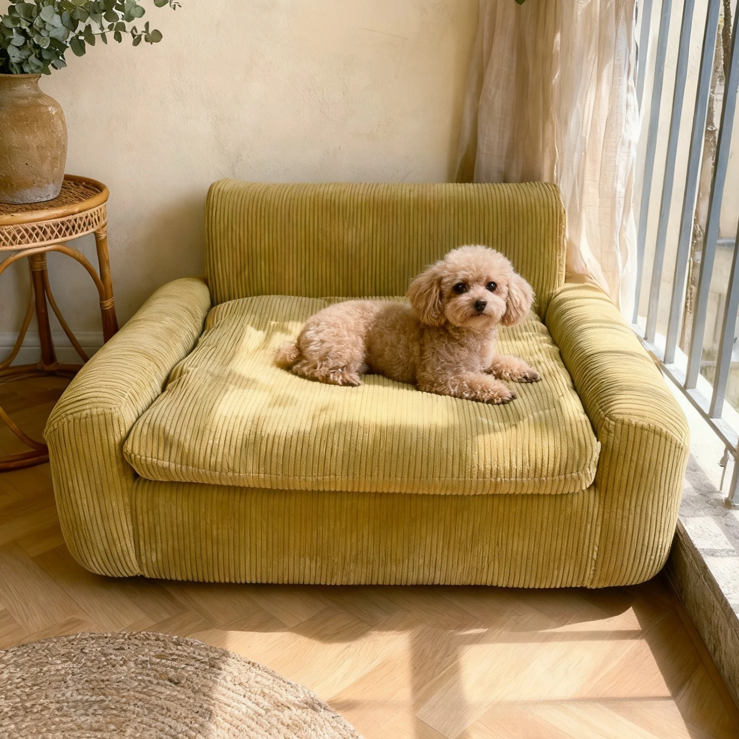 

Corduroy Pet Sofa Bed, Warm Cat Dog Couch for Winter, Removable Washable Pet Lounge Chair for Small Dogs