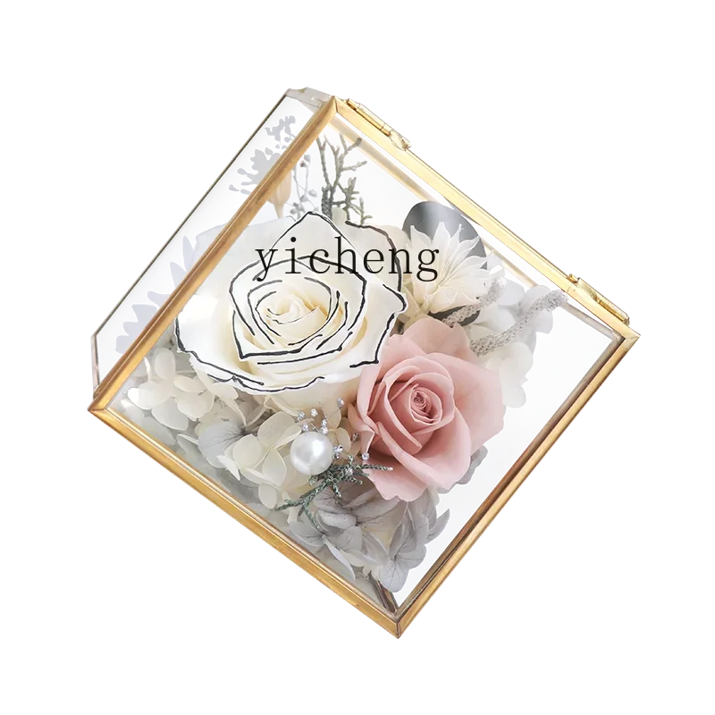 ZK Preserved Fresh Flower Rose Cube Greenhouse Gift Box Dried Flowers Bouquet Decoration for Birthdays and Valentine's Days Gift