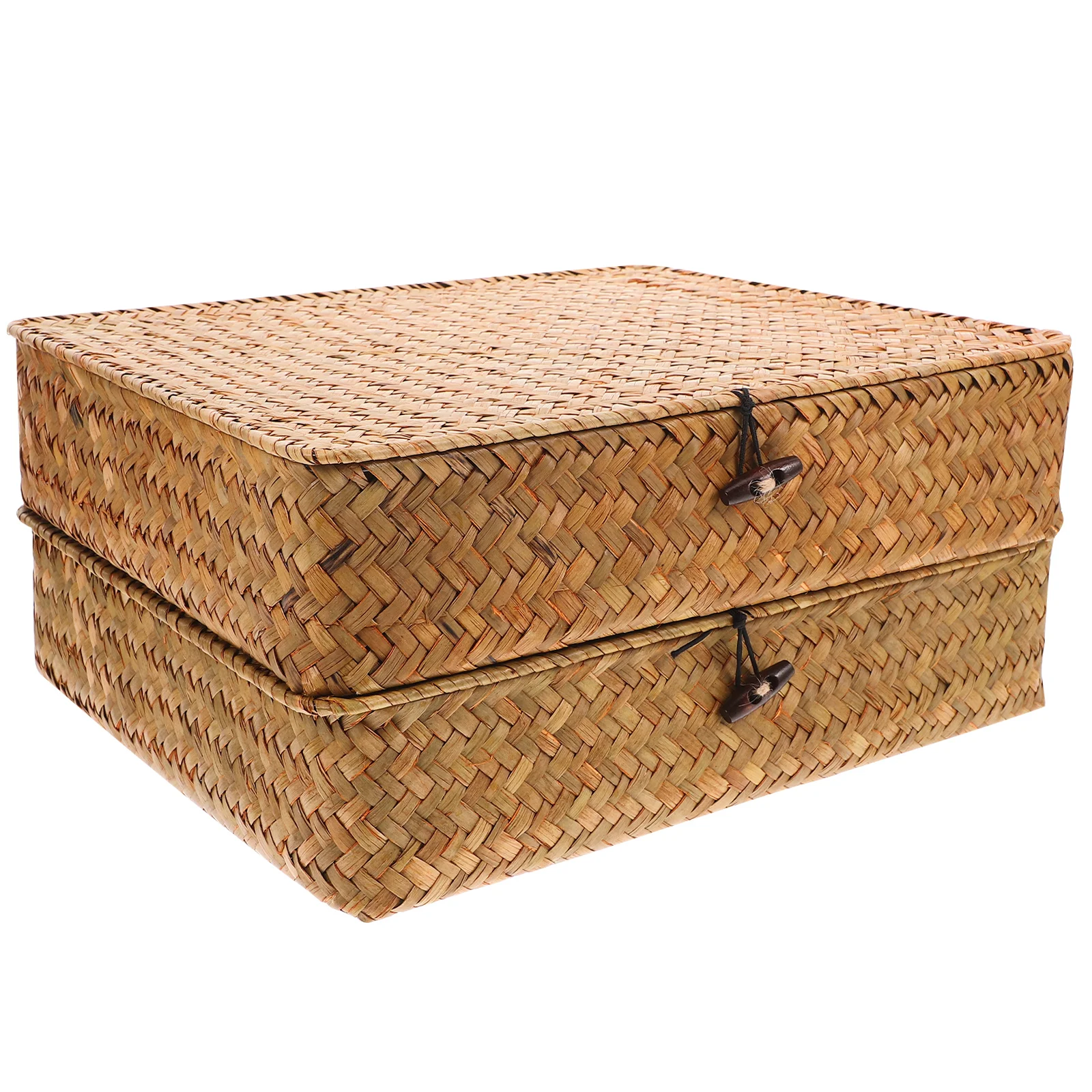 

Woven Storage Box Basket Decorative Bins with Lids Yellow Seaweed Portable Case Toy
