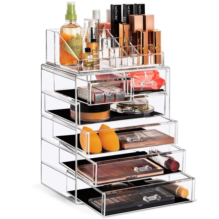 

Acrylic Makeup Organizer Set, 6Drawer Vanity amp Countertop Cosmetic Storage with Small amp Wide Compartments, Clear Makeup Stor