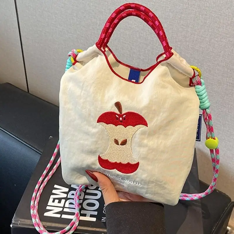 

Creative Embroidery Single Shoulder Bag Drawstring Bucket Bag Simple Versatile Portable Fashion Phone Purse