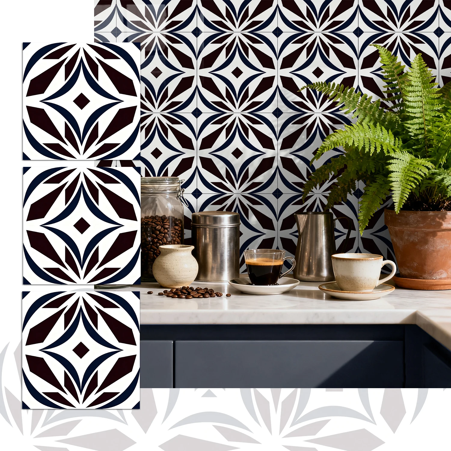 

36Pcs Vintage Floral Tile Stickers, Self-Adhesive Peel and Stick Wall Decals, Waterproof for Kitchen Bathroom Home Decor