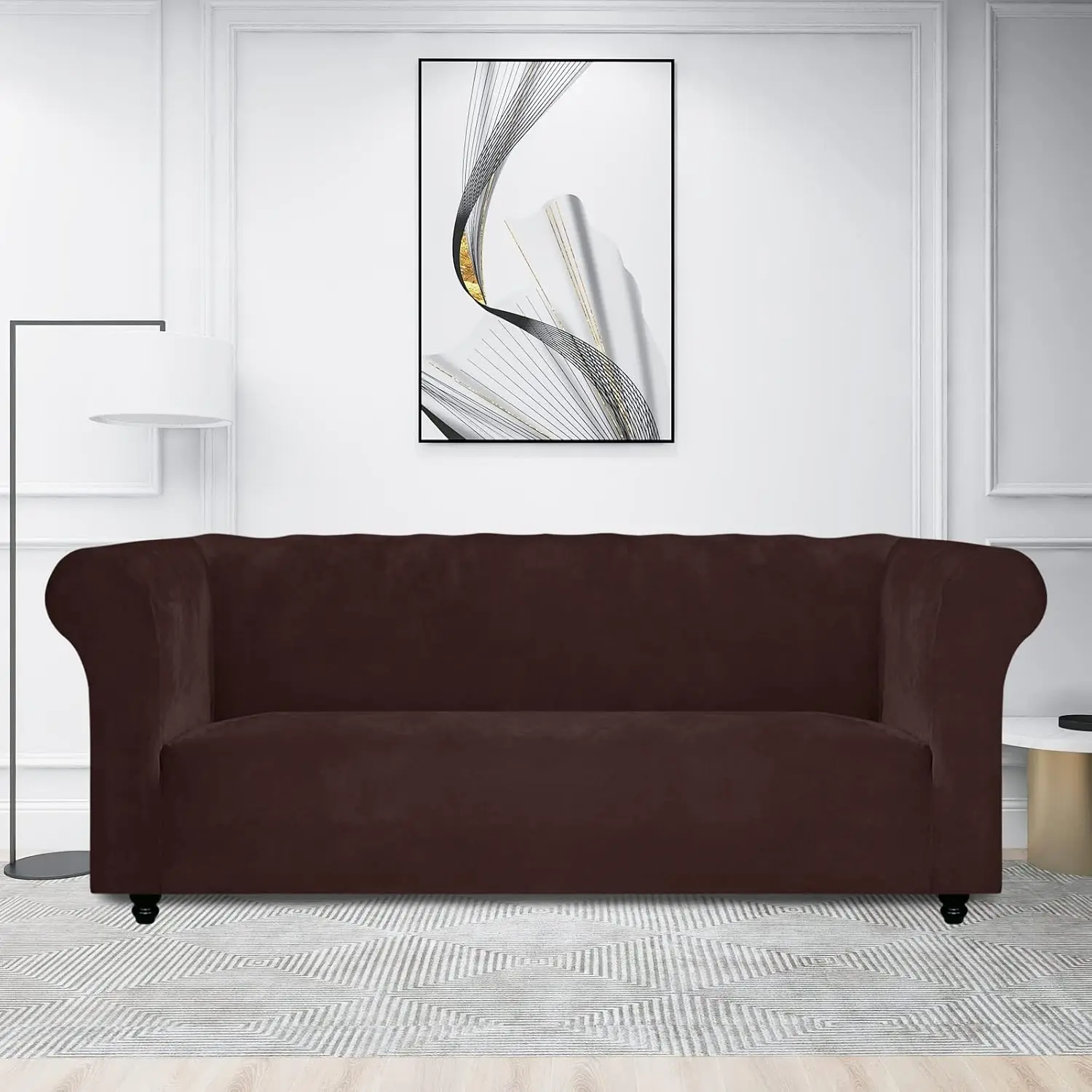 

Easy-Going Stretch Velvet Chesterfield Style Couch Slipcover For Living Room, Soft Non-Slip Sofa Cover Furniture Protector For