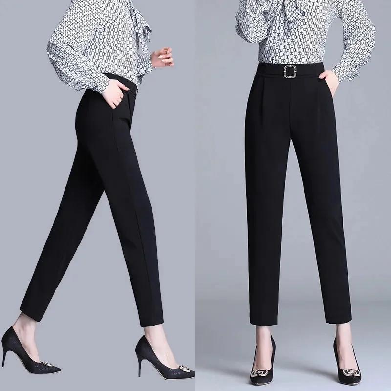 Pantalones elegantes de cintura alta para mujer, calzas hasta el tobillo, informales, harén, 4XL, primavera y verano, 2023