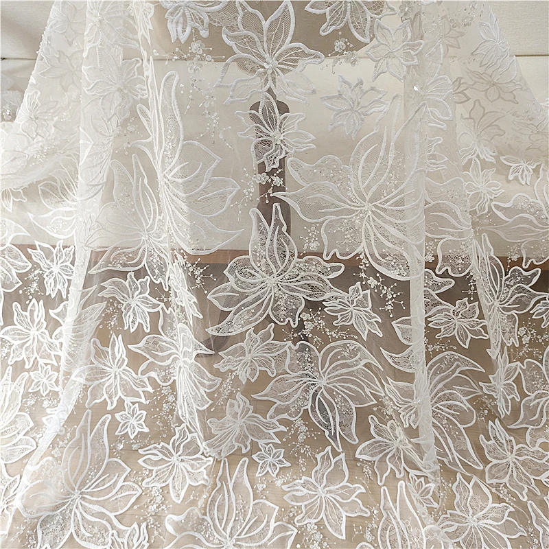 1Yard High Quality Tulle Mesh Lace Fabric Wedding Dress Fabric for Bride Fashion Dress 2024 NEW