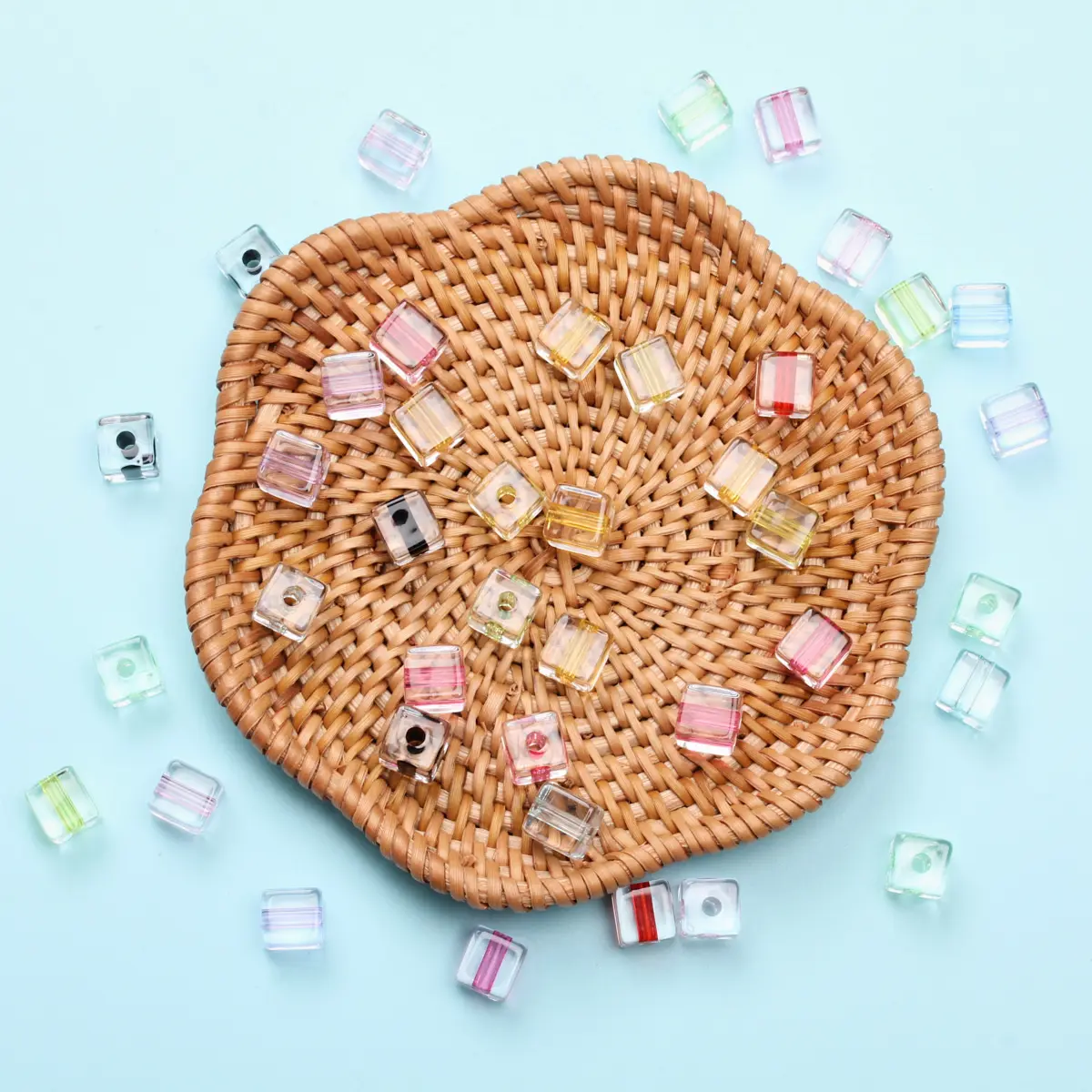 20pcs 8mm Acrylic Transparent Sandwich Square Cube Beads For Making Jewelry DIY Bracelet Earring Crafts Handmade Material