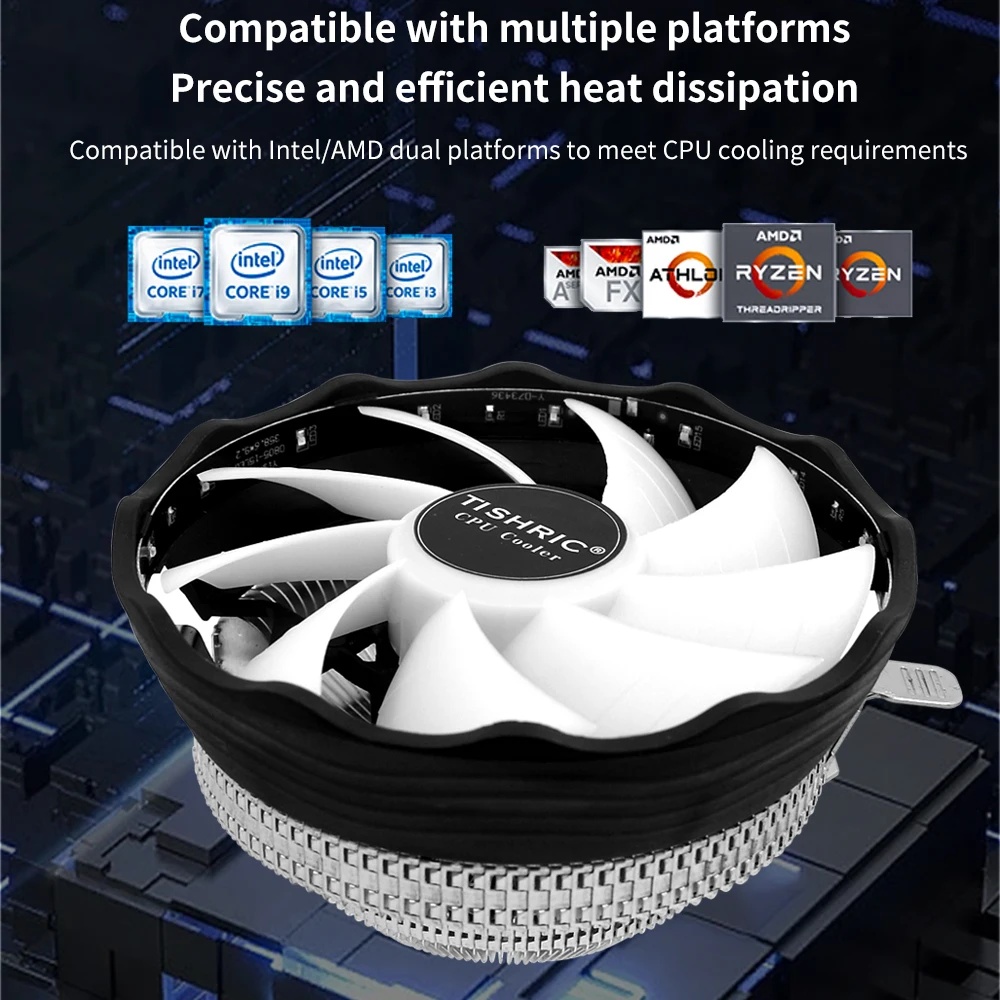 TISHRIC CPU Cooler Fan RGB PWM 3 Pin Computer Case Fan Intel LGA 1700 1200 1150 1151 X79 X99 E5 AMD AM3 AM4 CPU Cooling Fan