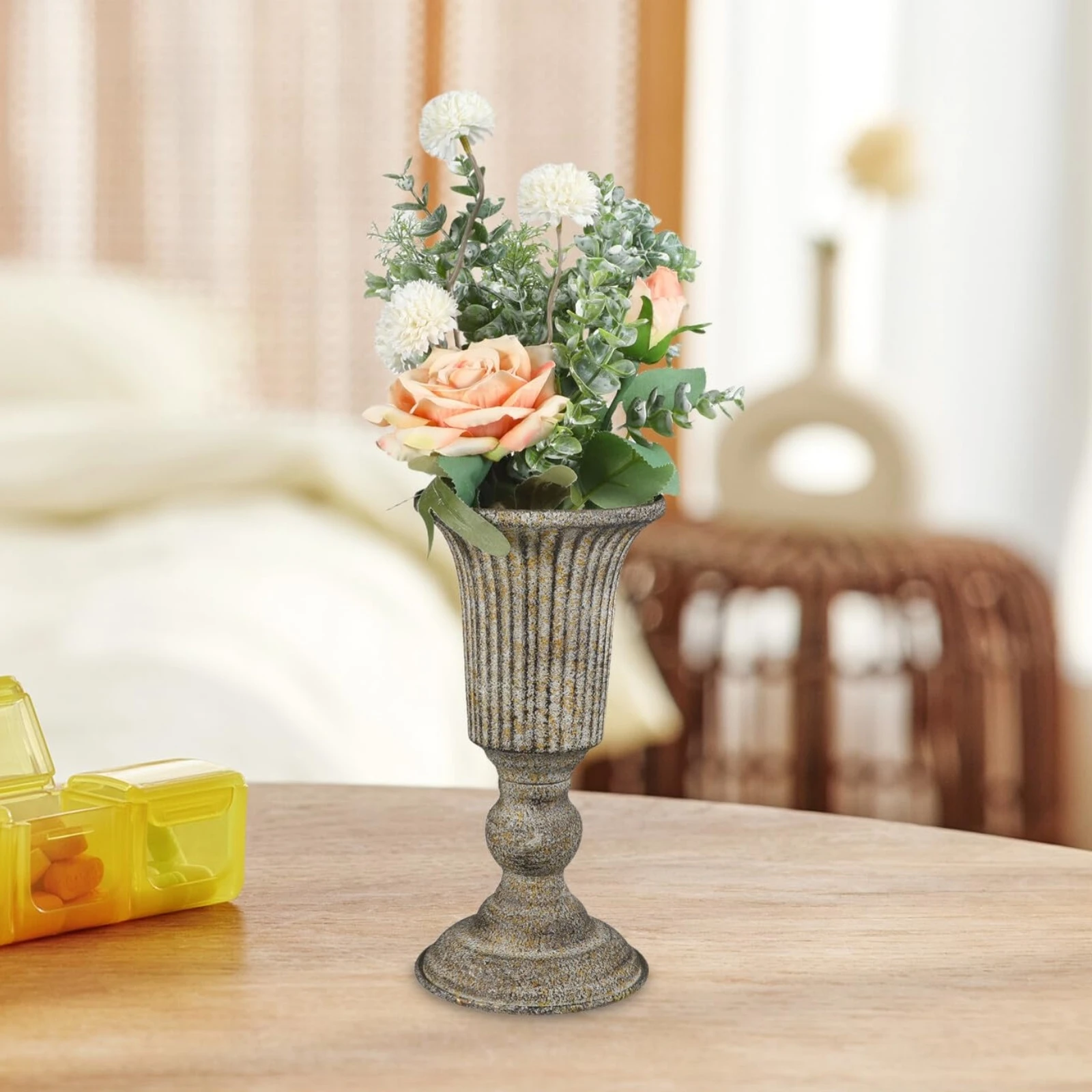 5 Pieces Vintage Urn Vase Centerpiece Decor Antique Urn Planter Ornamental Iron Planter for Tabletop, Display Shelf
