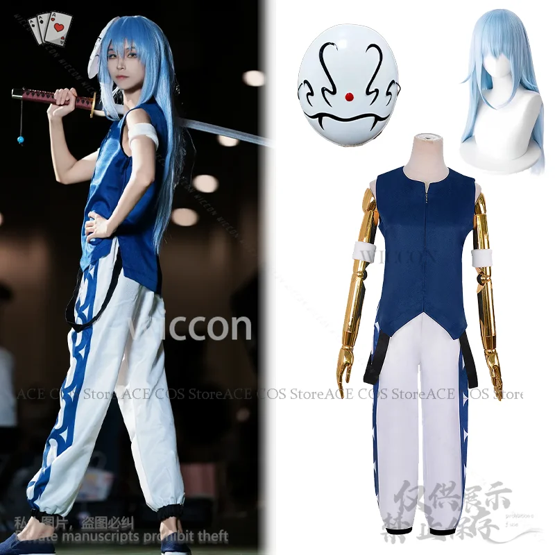 

Anime Rimuru Tempest Time I Got Reincarnated Slime Cosplay Navy Blue Vest Pants Wigs Mask For Man Woman Halloween 2025 New