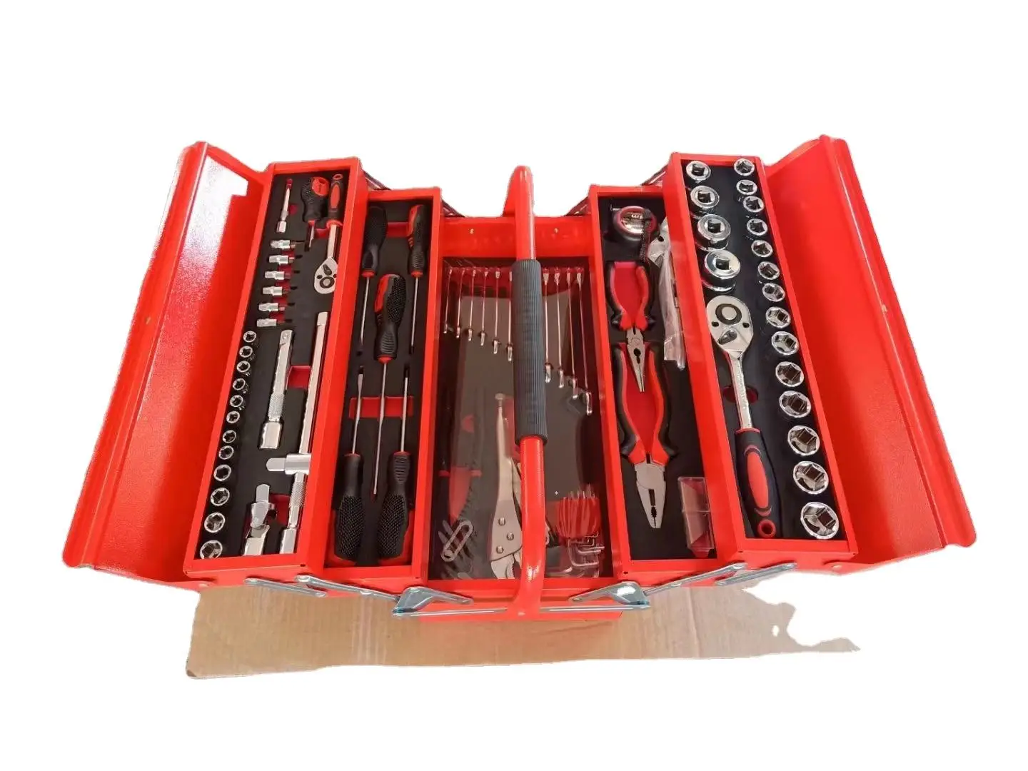 Caja de Herramientas Portátil de 18'' con Doble Asa, 5 Bandejas, 90 Piezas, Juego de Herramientas CR-V, Material SPCC para Taller de Reparaciones