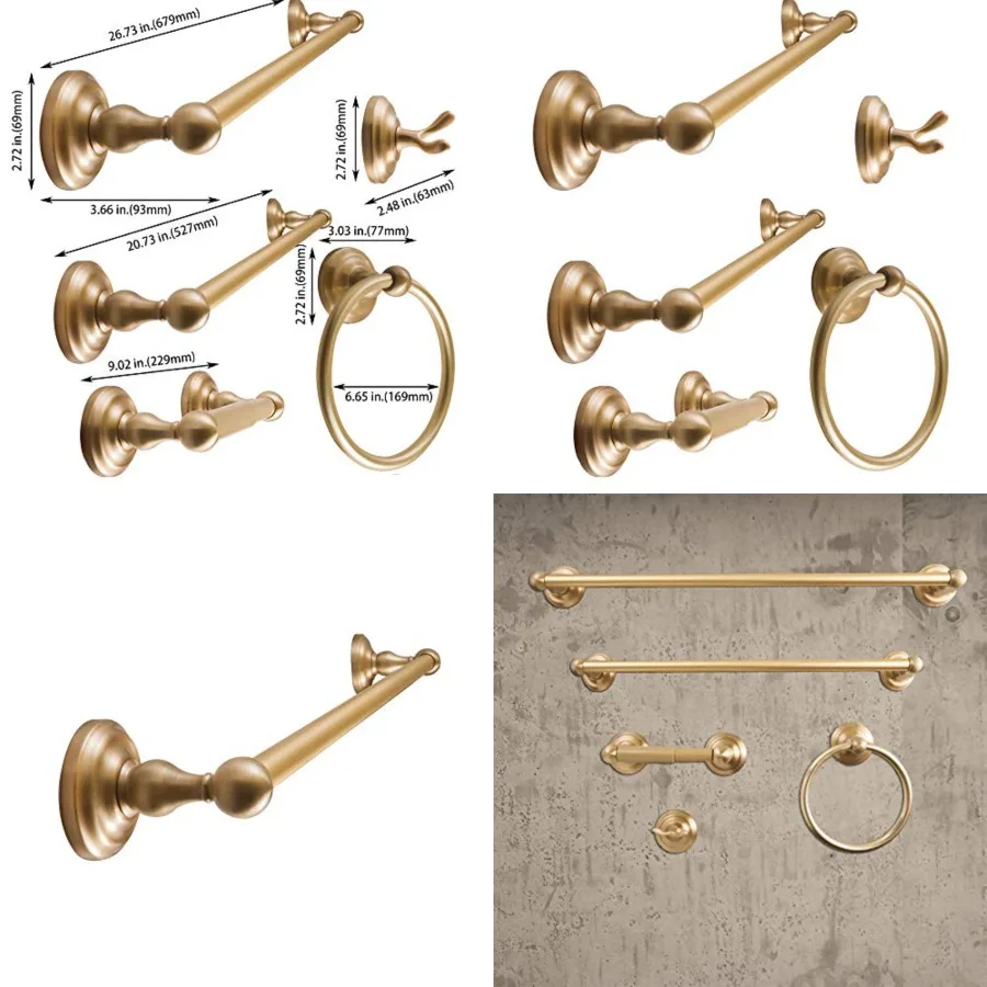 

SENTO ROBIKI Gold Bathroom Accessories Set, Bath Hardware, Includes Robe Hook, Toilet Paper Holder, Towel Ring, 18" and 24" Tow