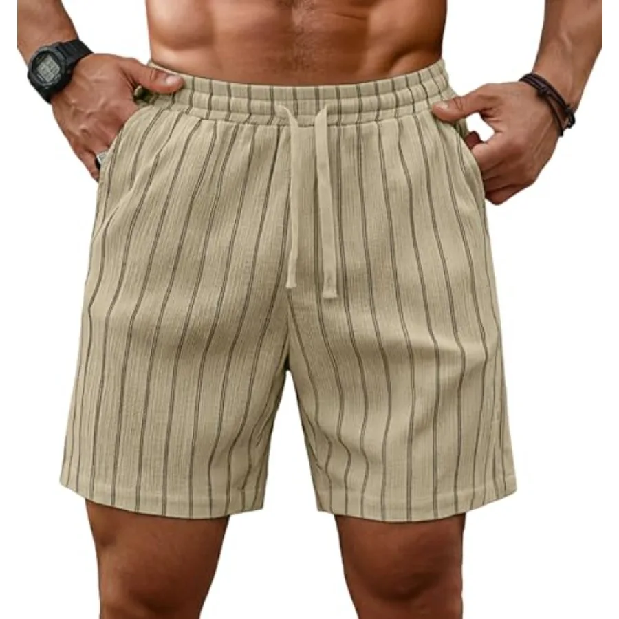 

Мужские полосатые повседневные шорты Sailwind 7 дюймов, летние пляжные шорты с эластичным поясом на шнурке и карманами