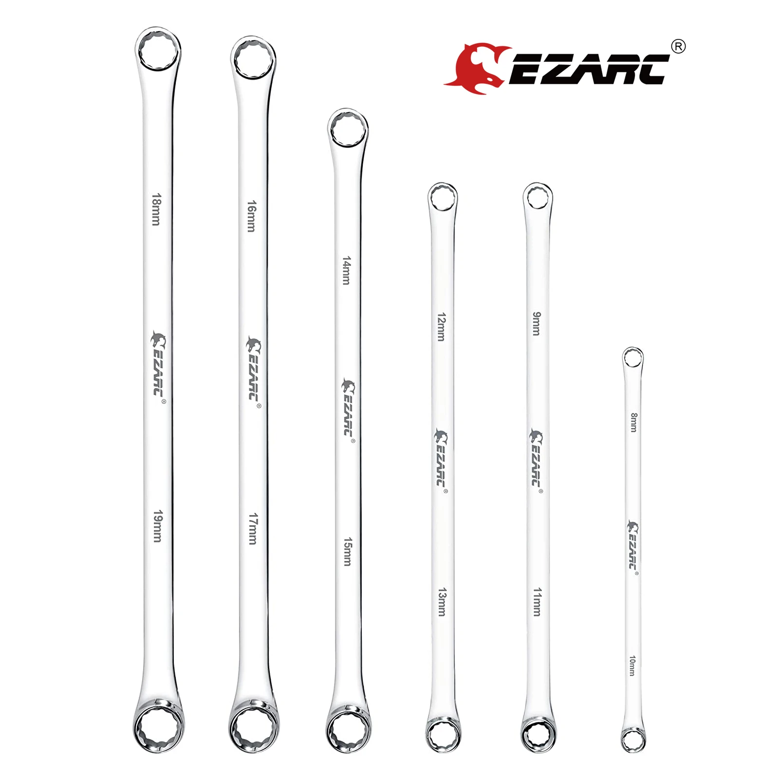 EZARC 6pcs Wrenches Metric 8mm-19mm Extra Long Box End Wrench Set for Car Repair CRV Combination Durable Aviation Spanners