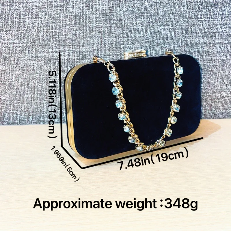 Vintage Evening Purse for Women Elegant Golden Diamond Chain Clutch Bag Ladies Wedding Party Handbag Delicate Velvet Bag