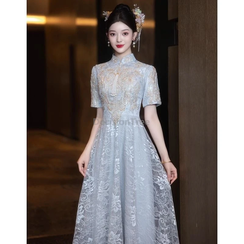 

2025 classical temperament lace design engagement dress chinese style trendy gorgeous dazzling party qipao women's daily qipao