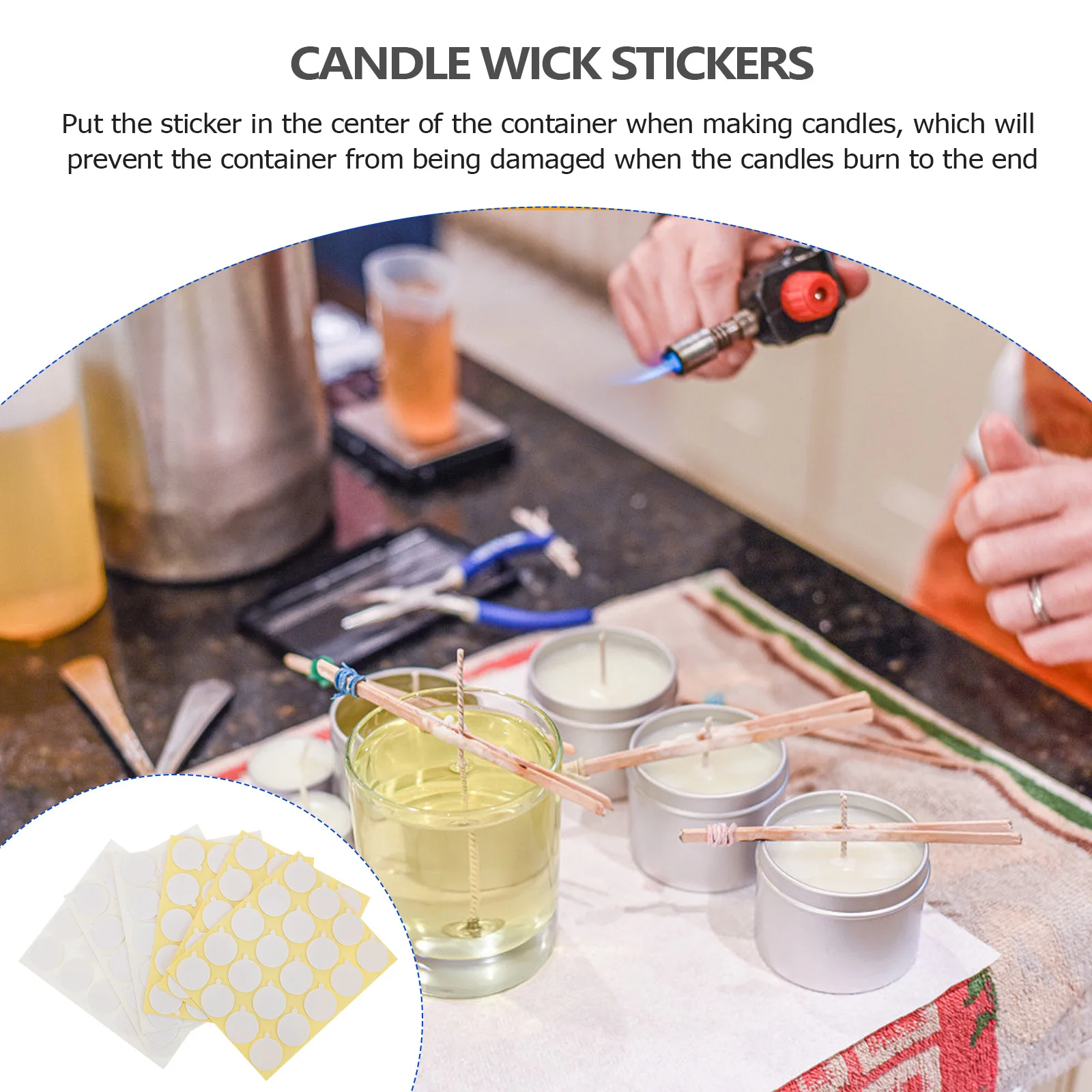 

Wick Stickers 6 Sheets Double Sided Tape Resin Kits Base Sticker Wax Containers Soy Beeswax Palm Coconut Paraffin