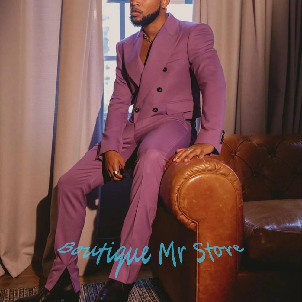 

Острые элегантные фиолетовые мужские костюмы, комплект из 2 предметов, двубортный пиджак с остроконечными лацканами, повседневный стильный облегающий банкетный костюм для вечеринок