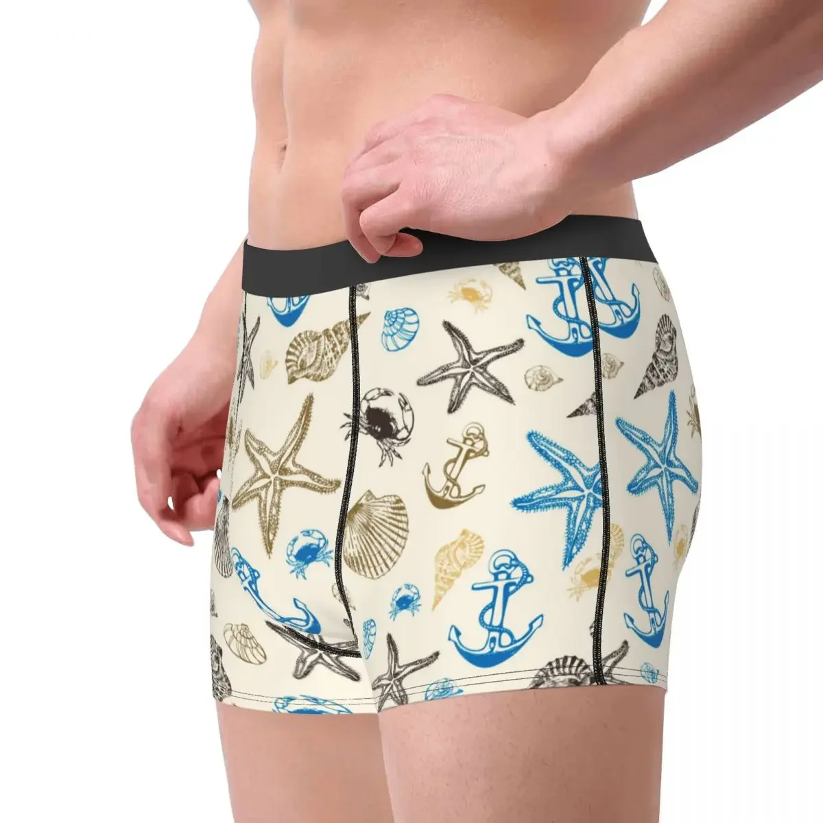 Shells Anchor Starfish Men's Underwear Ocean Beach Boxer Shorts Panties Fashion Breathable Underpants for Male S-XXL