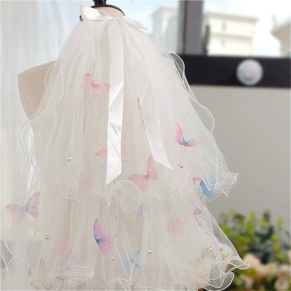 

Shoulder Length Veil with Pencil Edge Wedding Veils Colorful Butterflies Two Layer Veil with Comb Wedding Supplies Homecoming