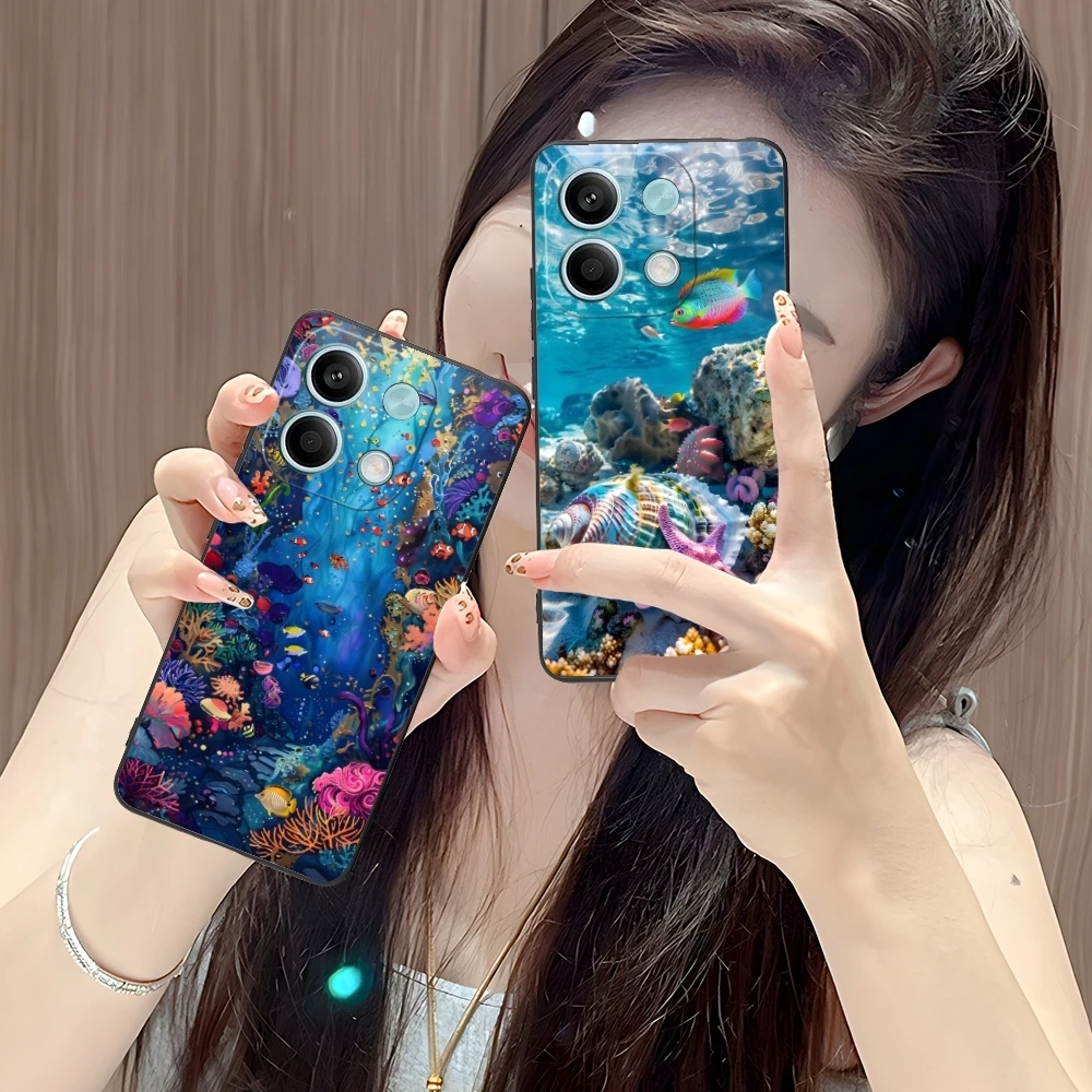 Nature Ocean Fish Mobile Cell Phone Case for Xiaomi POCO M6 M5 M4 M3 X6 X5 X4 X3 F6 F5 F4 F3 F2 C40 Pro GT 5G Black Cover Shell