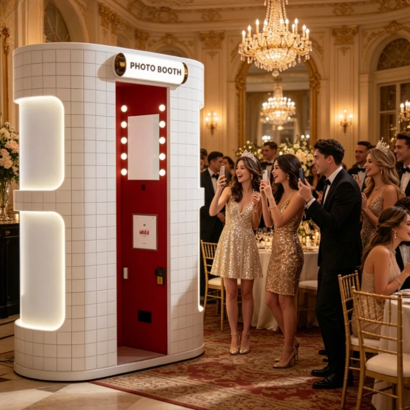 Customized Commercial Wedding Curved Enclosed Photo Booth Kiosk, All-in-one Machine with Professional Camera Printer