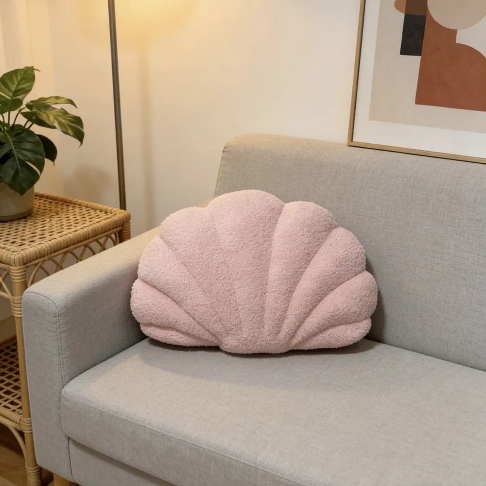 Modern Seashell Throw Pillow Solid Color Soft Sofa Cushion Fluffy Plush Office Decor Pillow