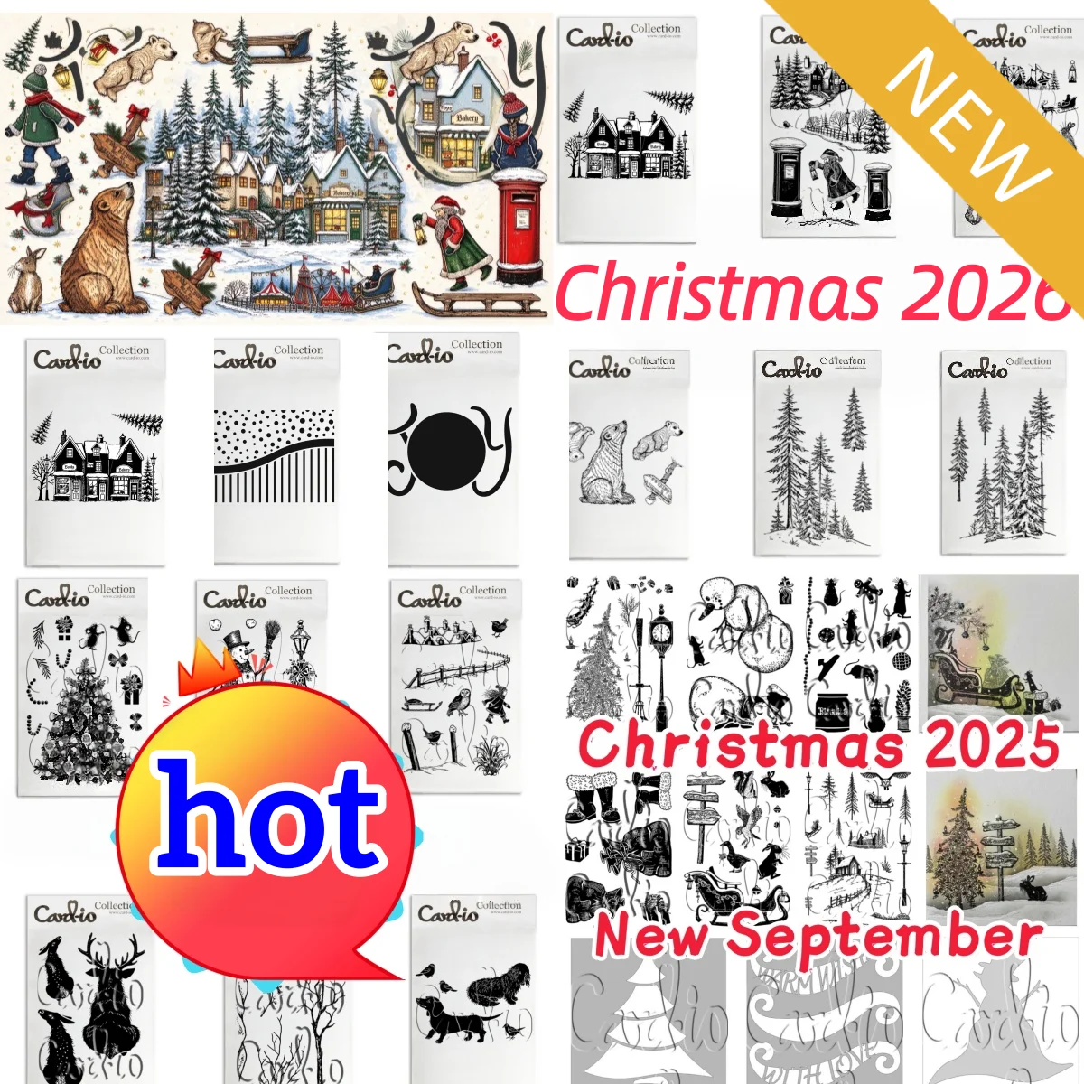 Christmas 2026 Secret Santa Sleigh Festive Forest Window Clear Stamps Textured Slopes Stencil for DIY Making Card Scrapbook