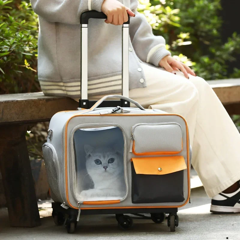 Cat Bag Pet Trolley Suitcase Portable Cat Suitcase Trolley Dog Travel Stress Proof Backpack Cat Suitcase Carrier