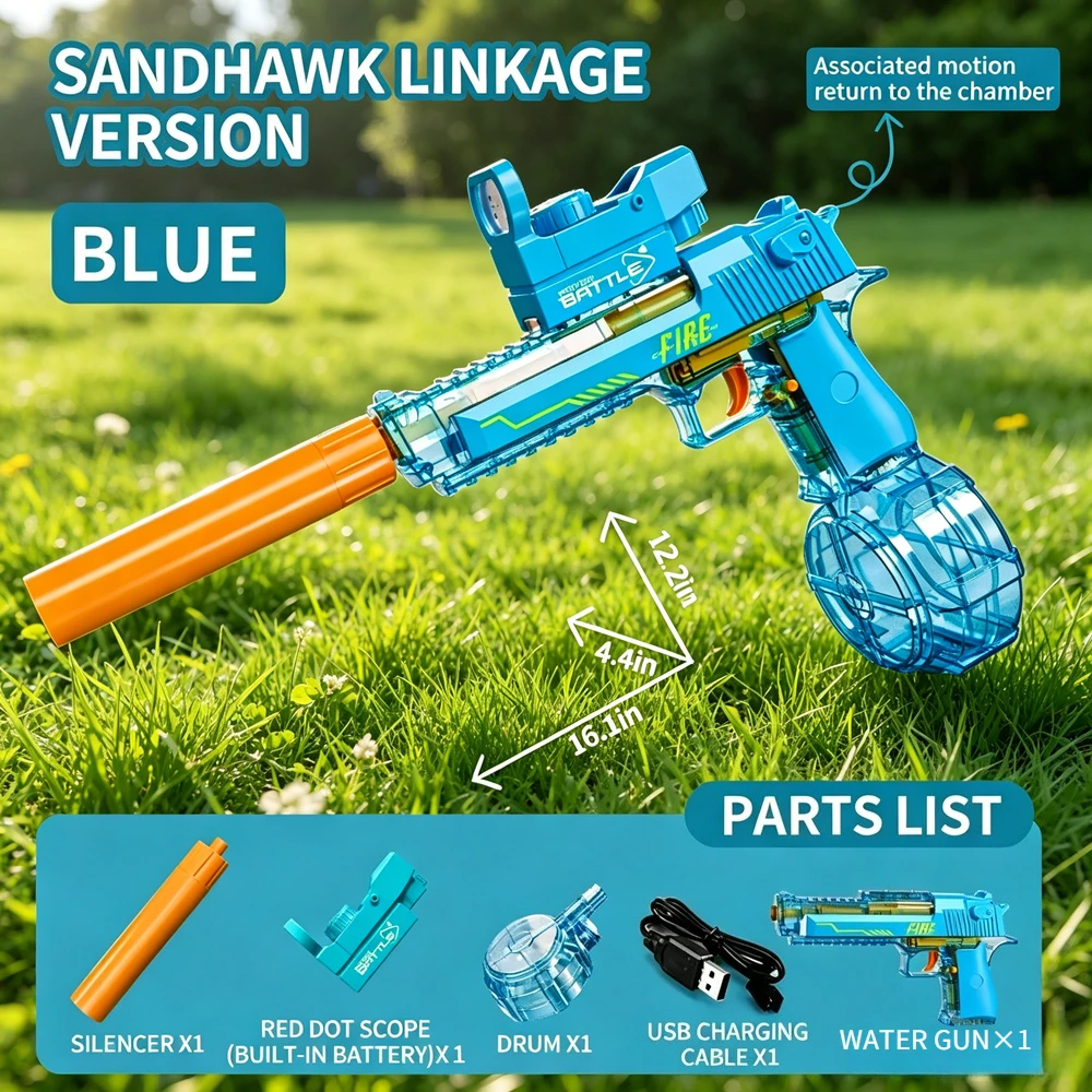 

Classic Desert Eagle Shaped Rechargeable Water Gun Large Water Tank Powerful Spray Perfect Summer Outdoor Pool Fighting Toy